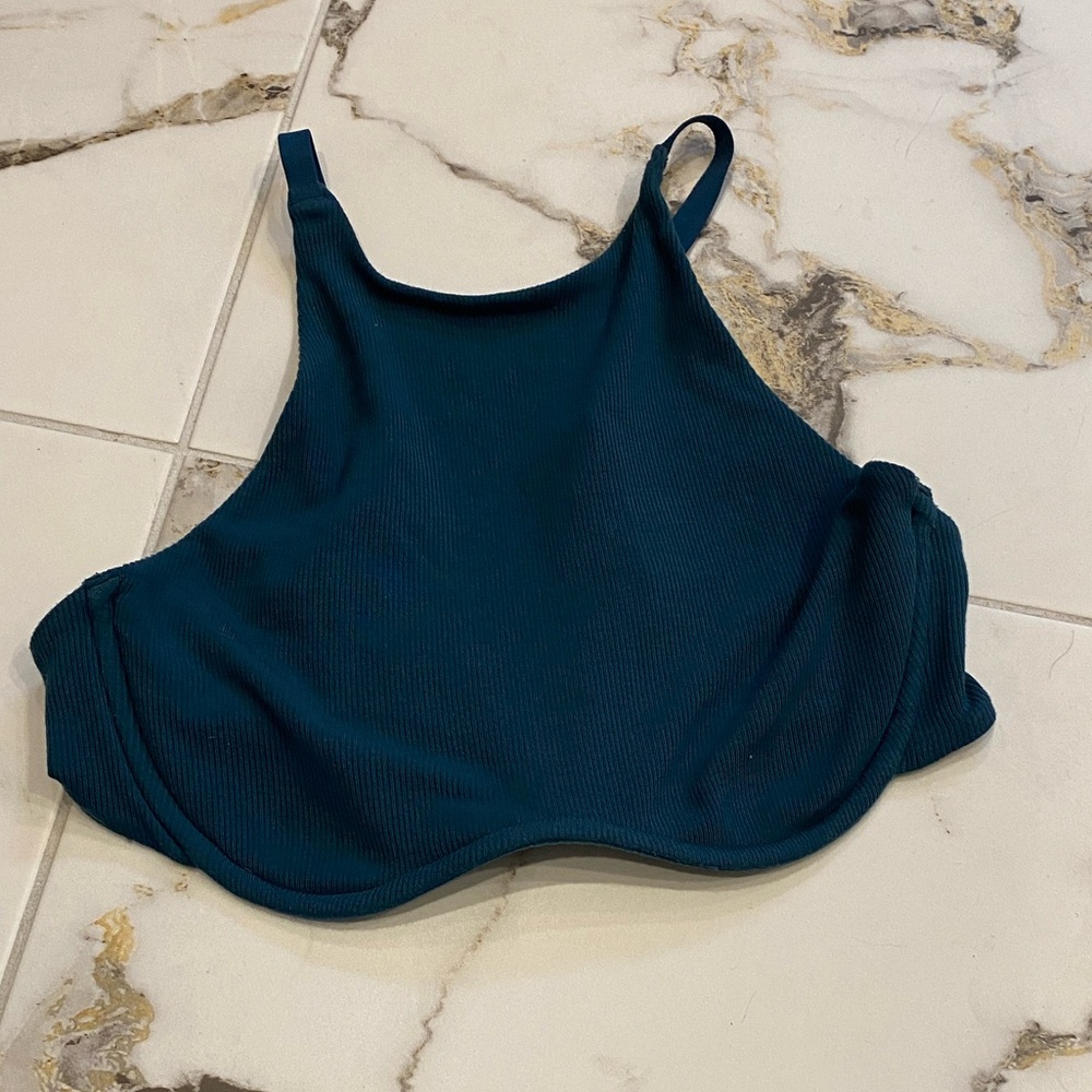 SKIMS Ribbed High-Neck Bralette in Deep Teal